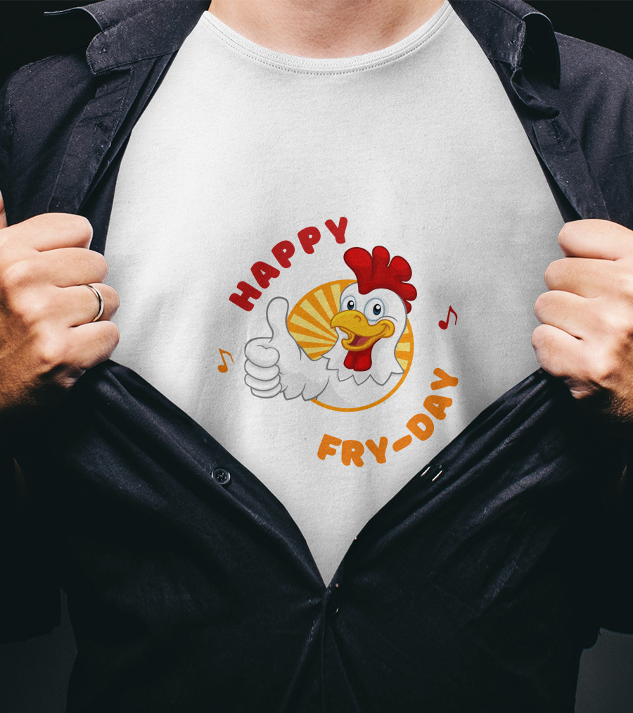 HAPPY FRY-DAY Chicken Thumbs Up With Musical Notes T-Shirt