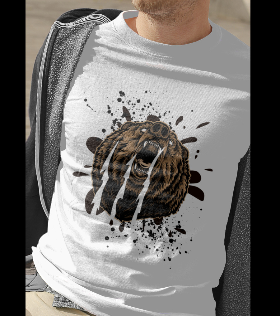 Roaring Bear With Splatter Effect And Claw Marks T-Shirt