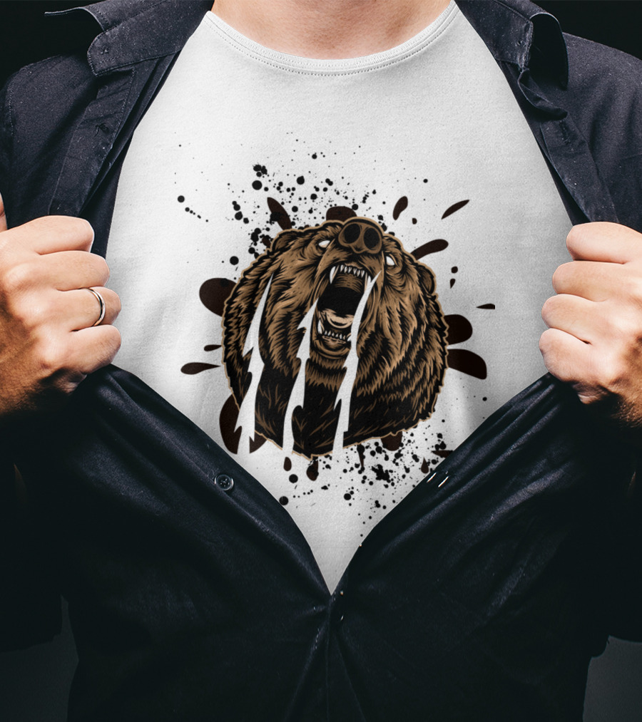 Roaring Bear With Splatter Effect And Claw Marks T-Shirt