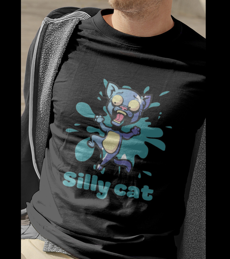 Playful Silly Cat With Cartoon Splash Effect T-Shirt