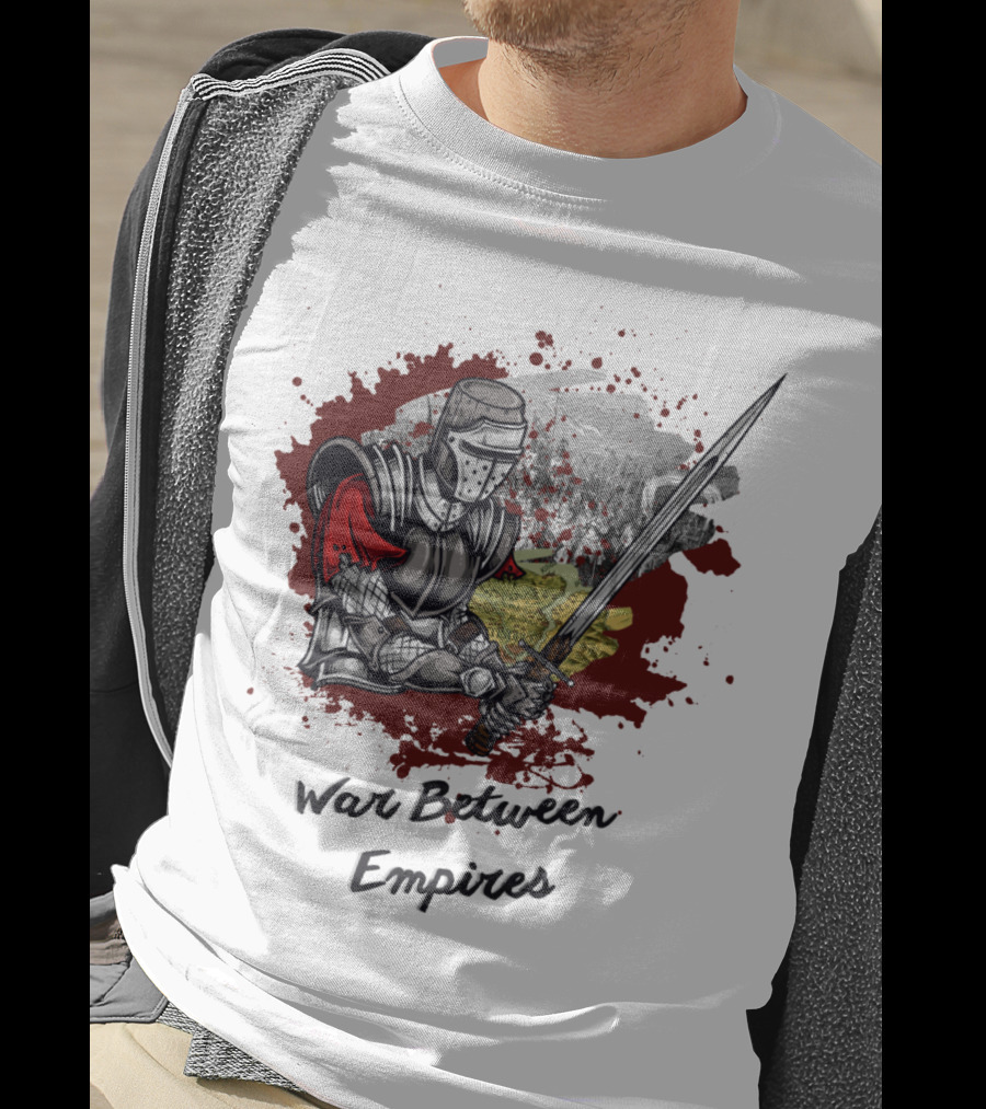 War Between Empires Medieval Knight Sword Battle Map Background T-Shirt
