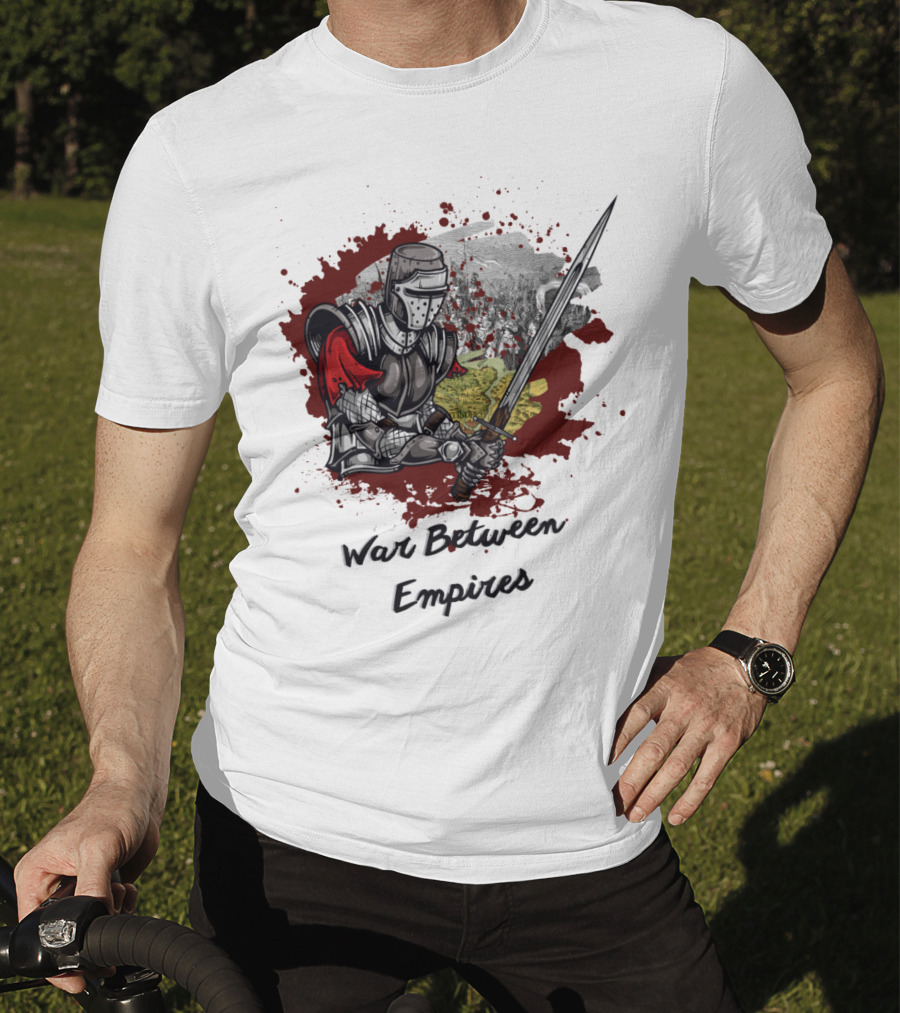 War Between Empires Medieval Knight Sword Battle Map Background T-Shirt
