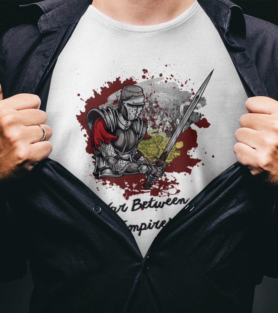 War Between Empires Medieval Knight Sword Battle Map Background T-Shirt