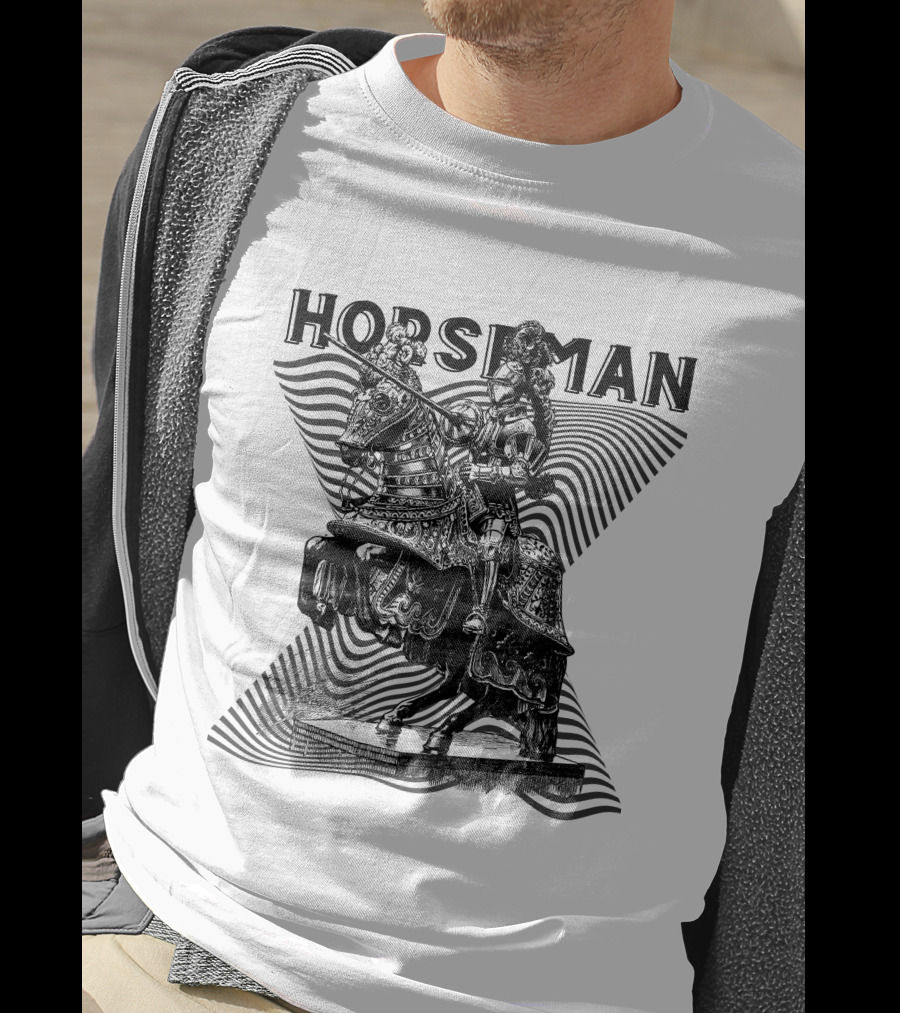 Horseman Knight On Armored Steed With Wavy Line Background T-Shirt