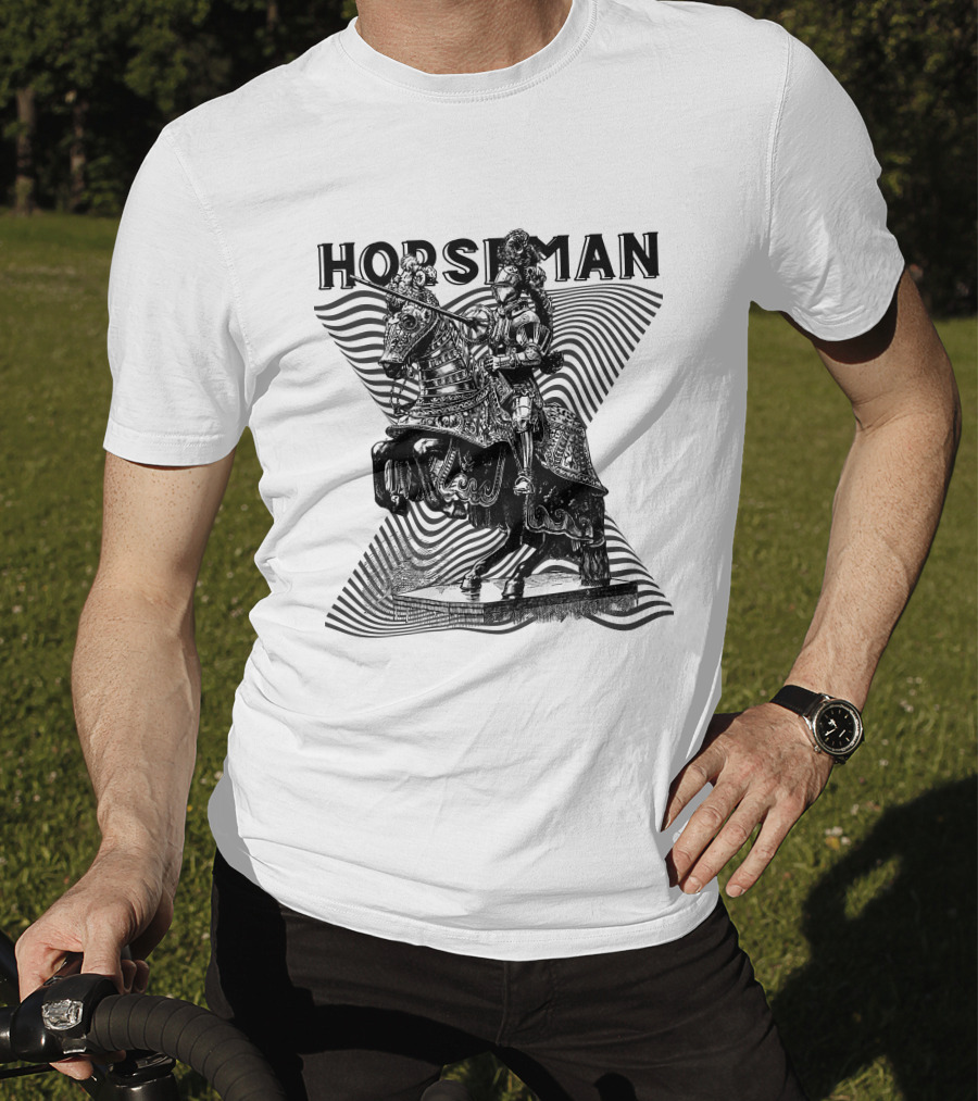 Horseman Knight On Armored Steed With Wavy Line Background T-Shirt