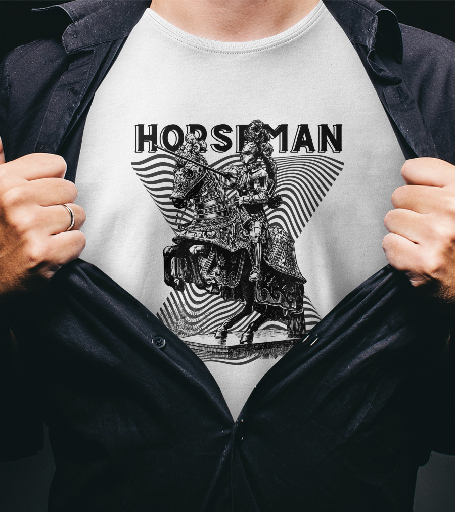 Horseman Knight On Armored Steed With Wavy Line Background T-Shirt