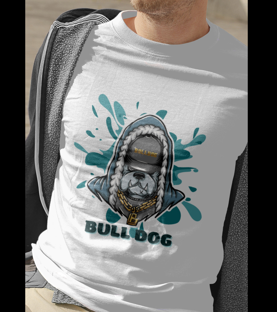 BULL DOG Hip Hop Style Hoodie With Chains And Splatter Background T-Shirt