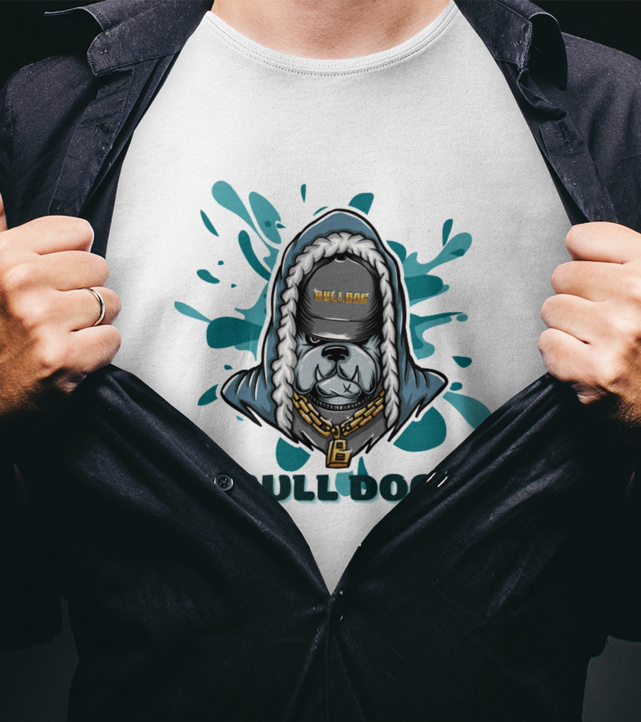 BULL DOG Hip Hop Style Hoodie With Chains And Splatter Background T-Shirt