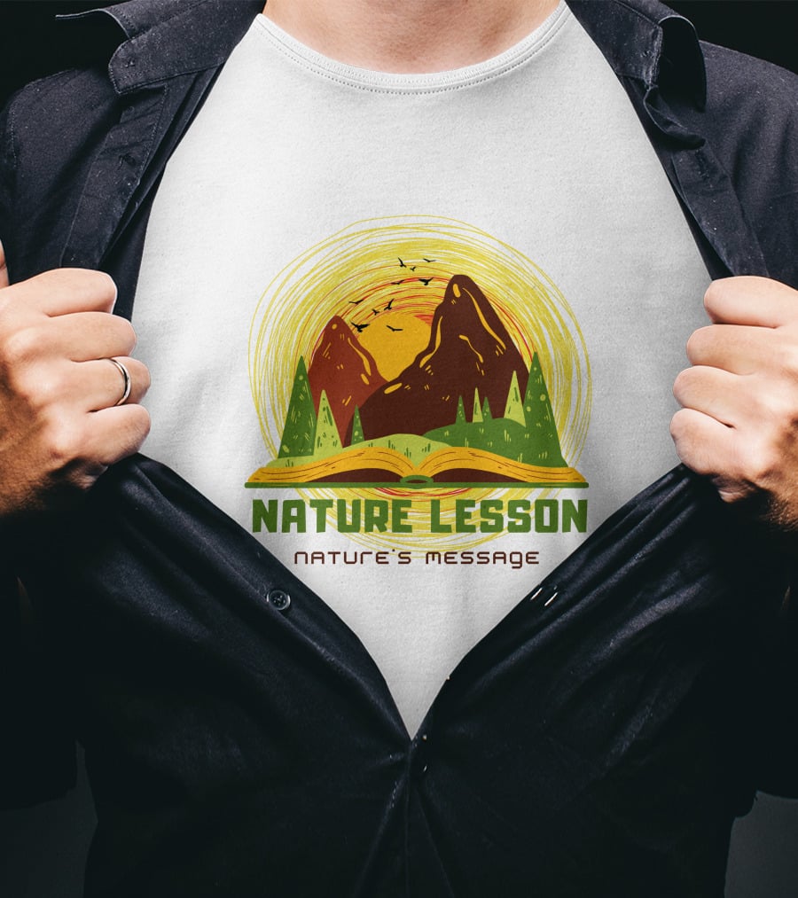 Nature Lesson Nature's Message Open Book With Mountains And Trees T-Shirt