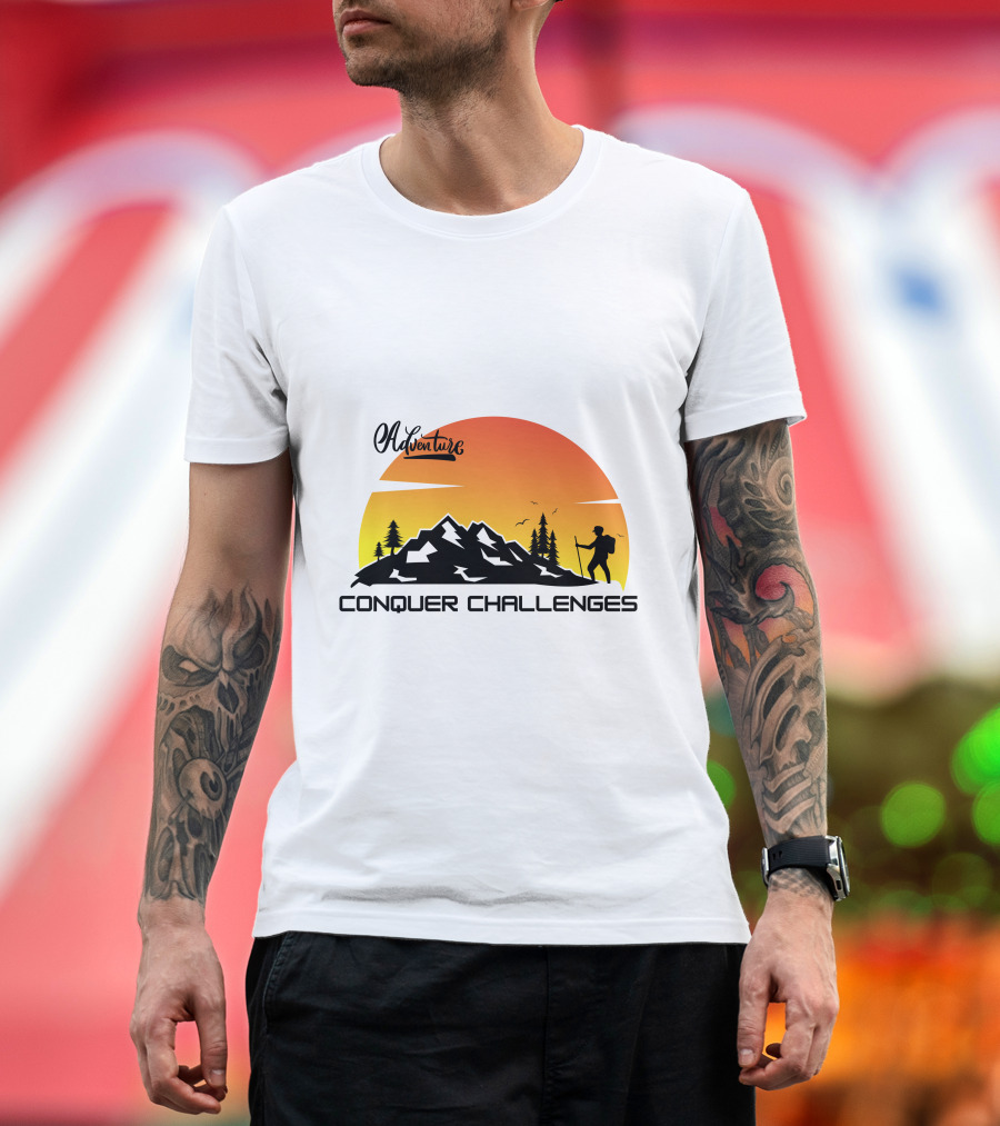 Adventure Conquer Challenges Mountain Hiking Silhouette Sunset Scene T-Shirt