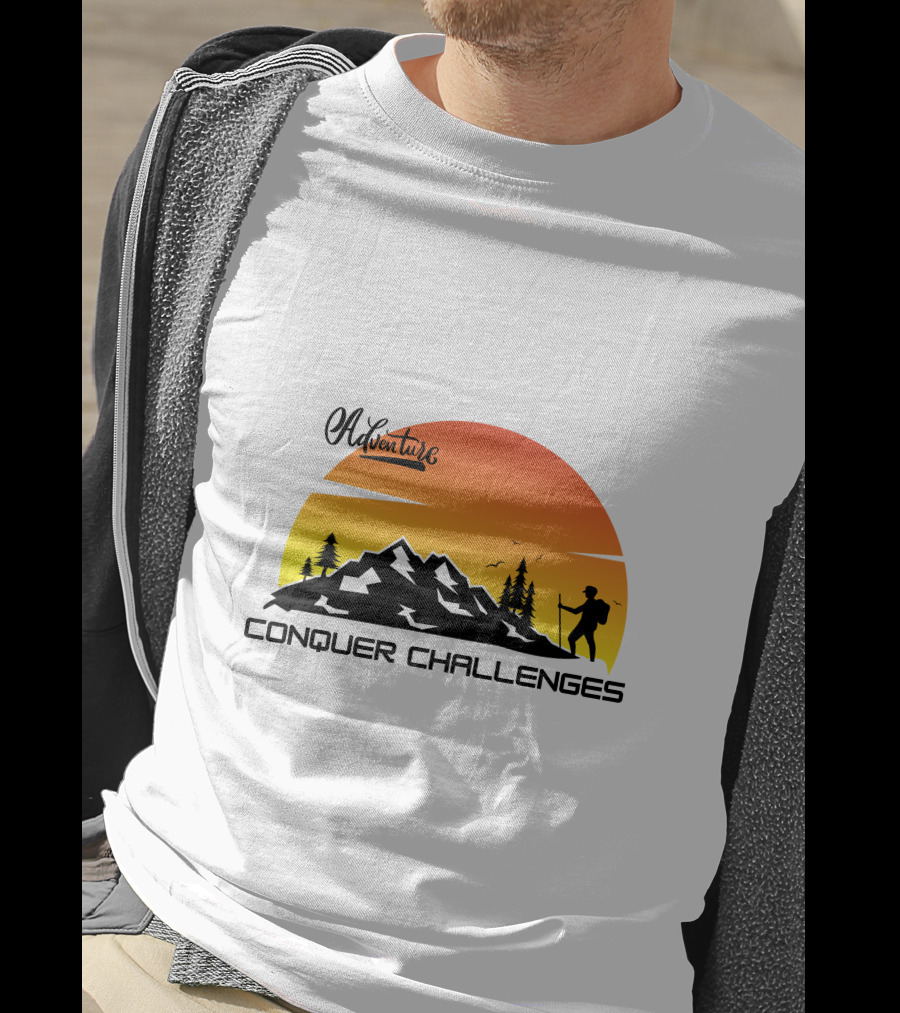 Adventure Conquer Challenges Mountain Hiking Silhouette Sunset Scene T-Shirt