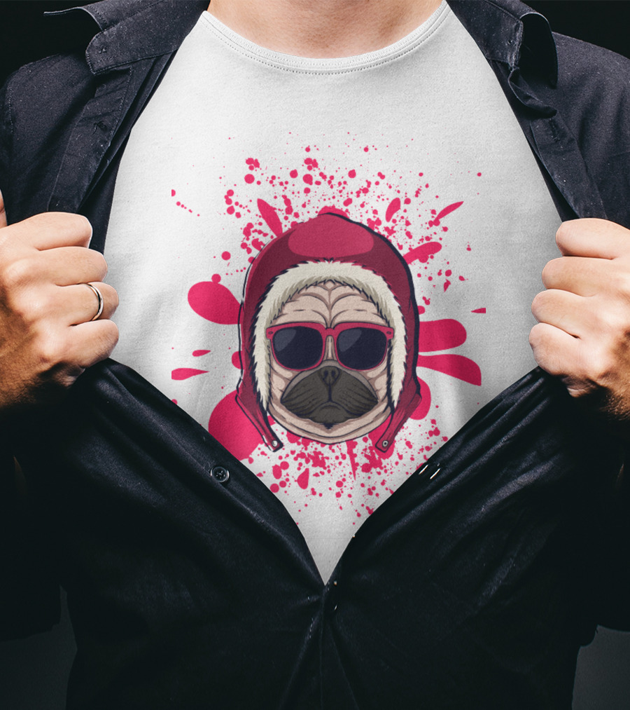 Pink Dog In Hood With Sunglasses T-Shirt