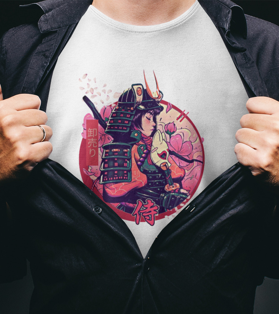 Samurai Girl Cherry Blossom Warrior Japan Kanji T-Shirt