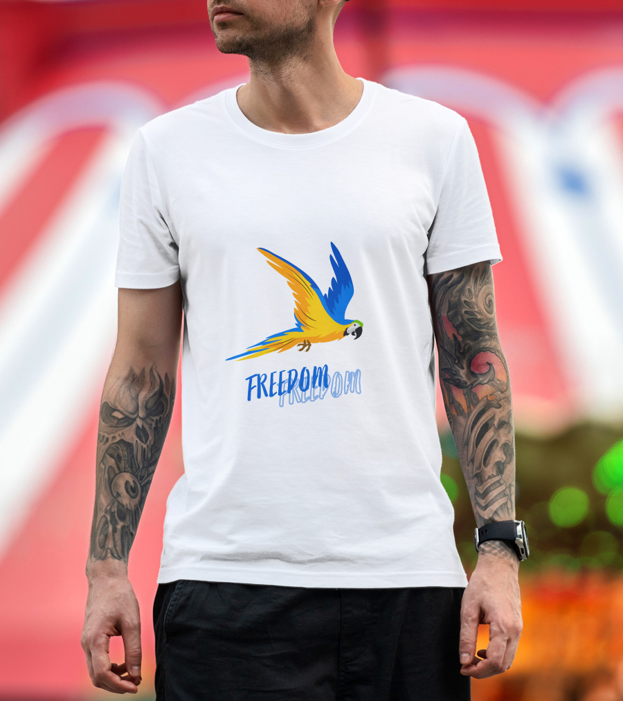 FREEDOM Parrot Flight Blue Yellow Bird T-Shirt