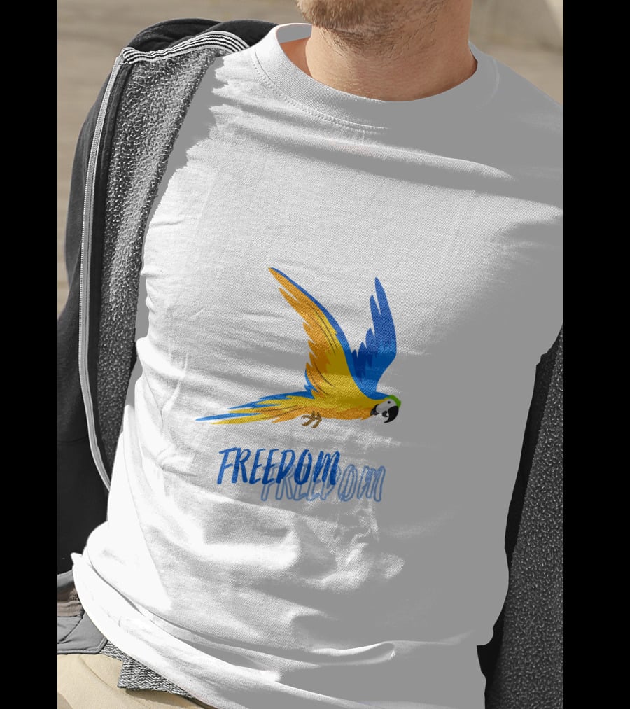 FREEDOM Parrot Flight Blue Yellow Bird T-Shirt