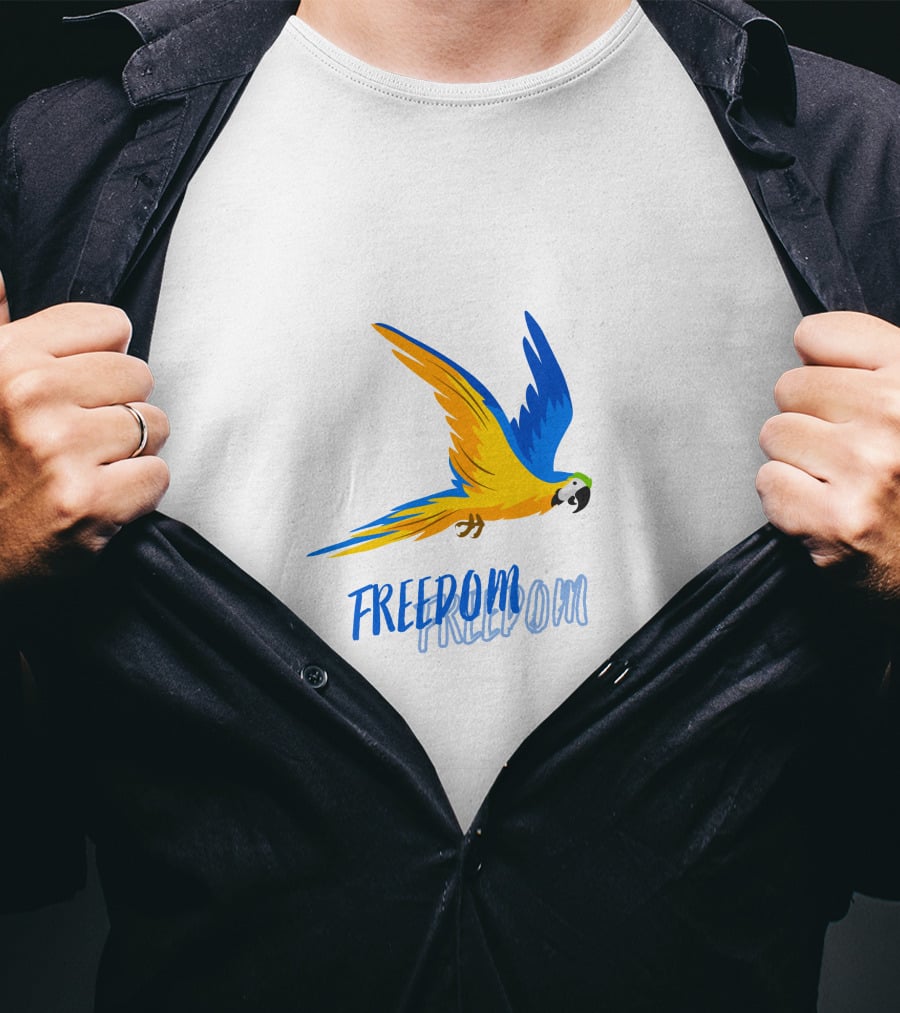 FREEDOM Parrot Flight Blue Yellow Bird T-Shirt