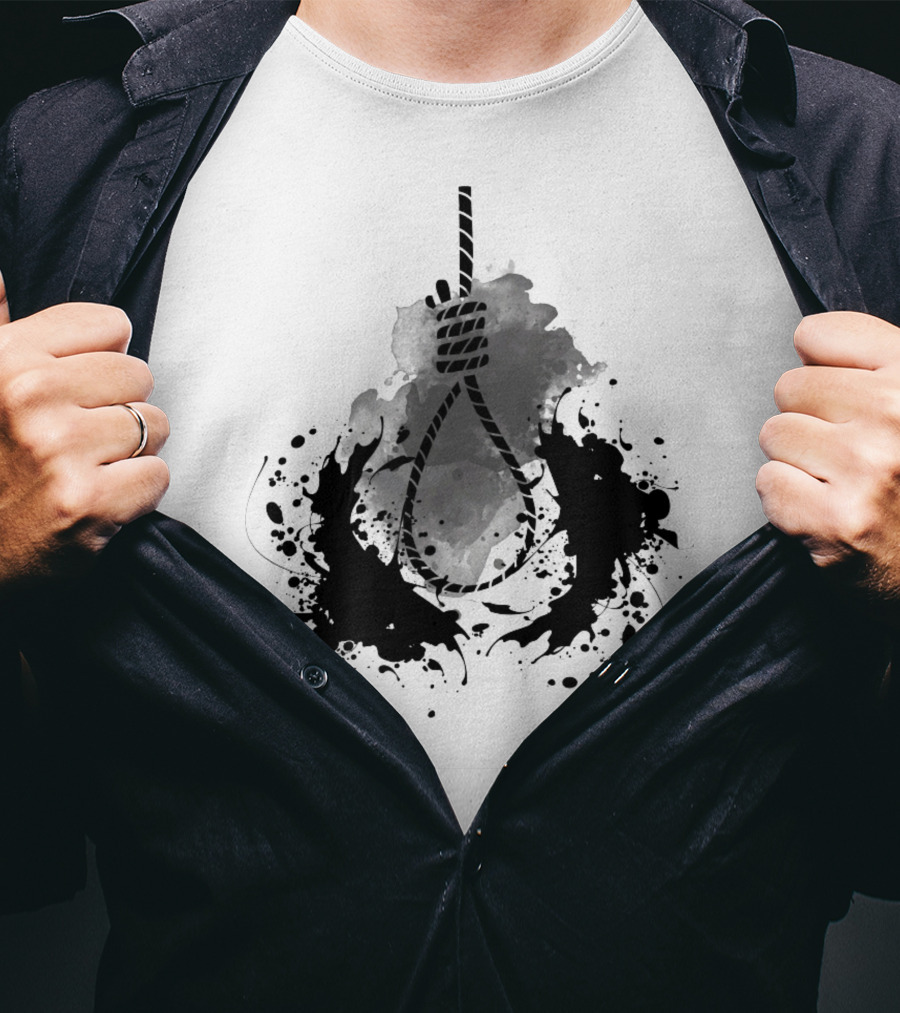 Rope Black And White Abstract Ink Splatter T-Shirt