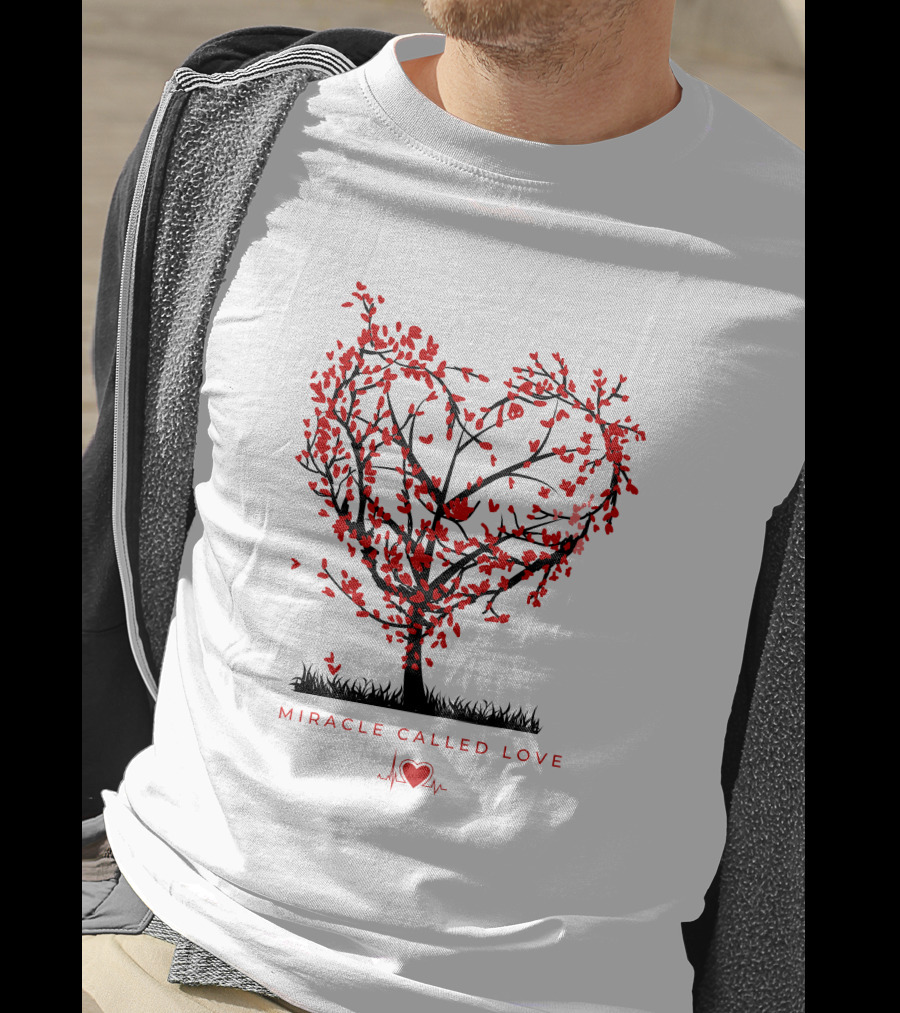 Miracle Called Love Heart-Shaped Tree With Red Leaves And Heartbeat T-Shirt