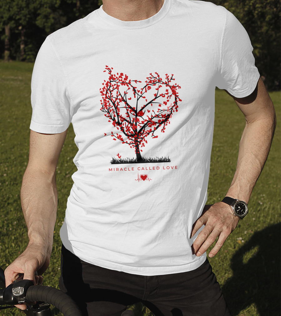 Miracle Called Love Heart-Shaped Tree With Red Leaves And Heartbeat T-Shirt