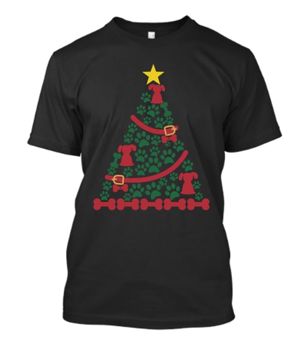 Dog Christmas Tree With Star Paws And Bone Decorations T-Shirt