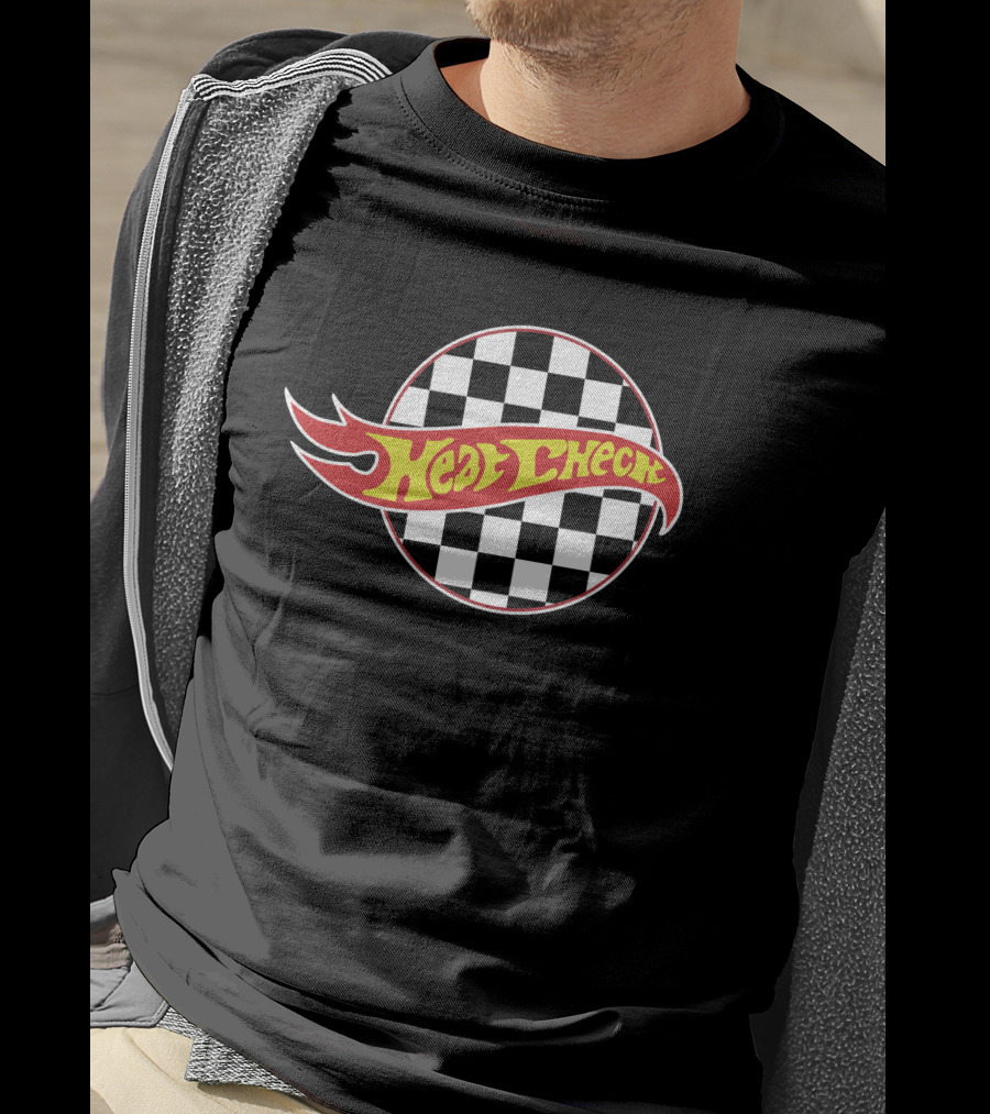 Heat Check Racing Flames Checkerboard Circle T-Shirt