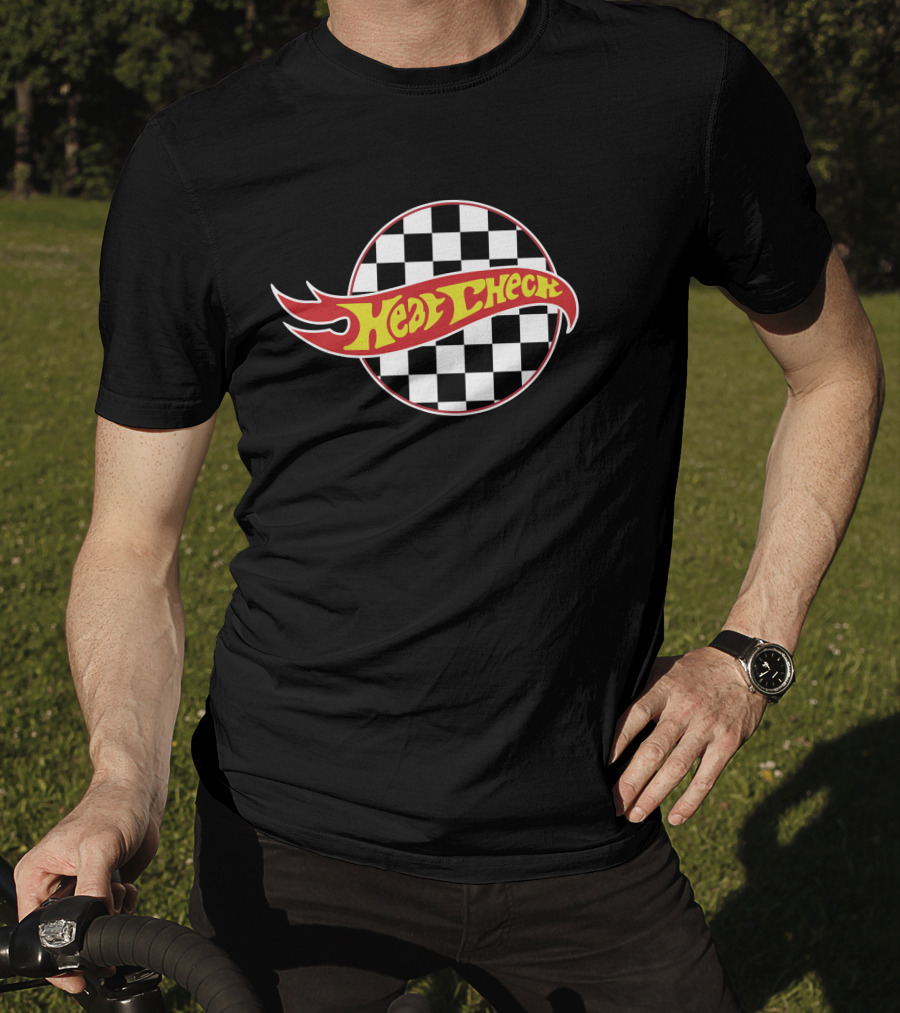 Heat Check Racing Flames Checkerboard Circle T-Shirt