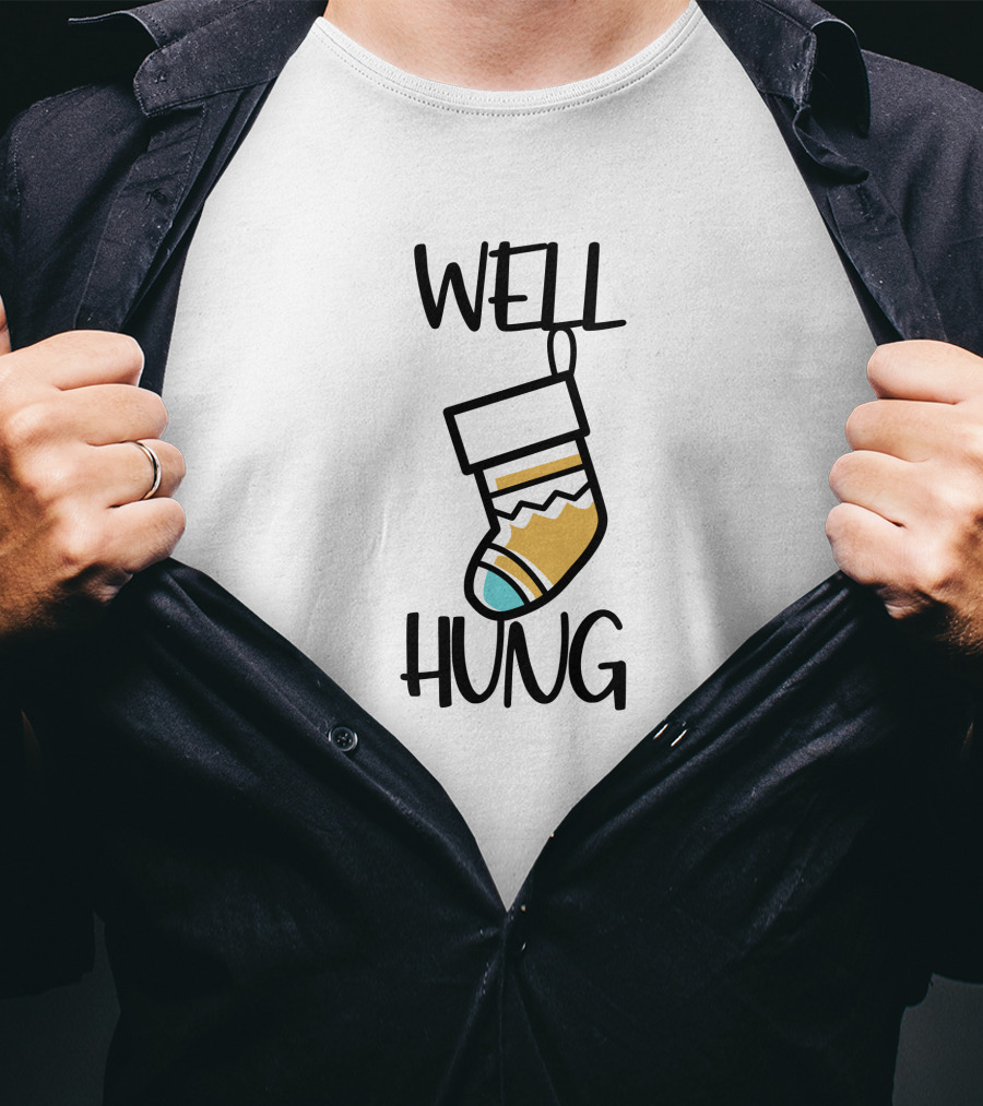 Well Hung Christmas Stocking Holiday Pun T-Shirt