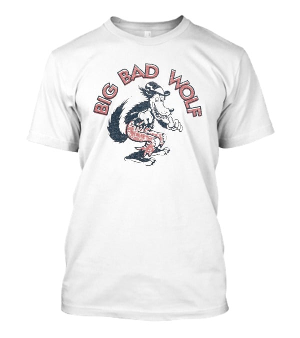Big Bad Wolf Cartoon Character Walking In Red Pants And Hat T-Shirt