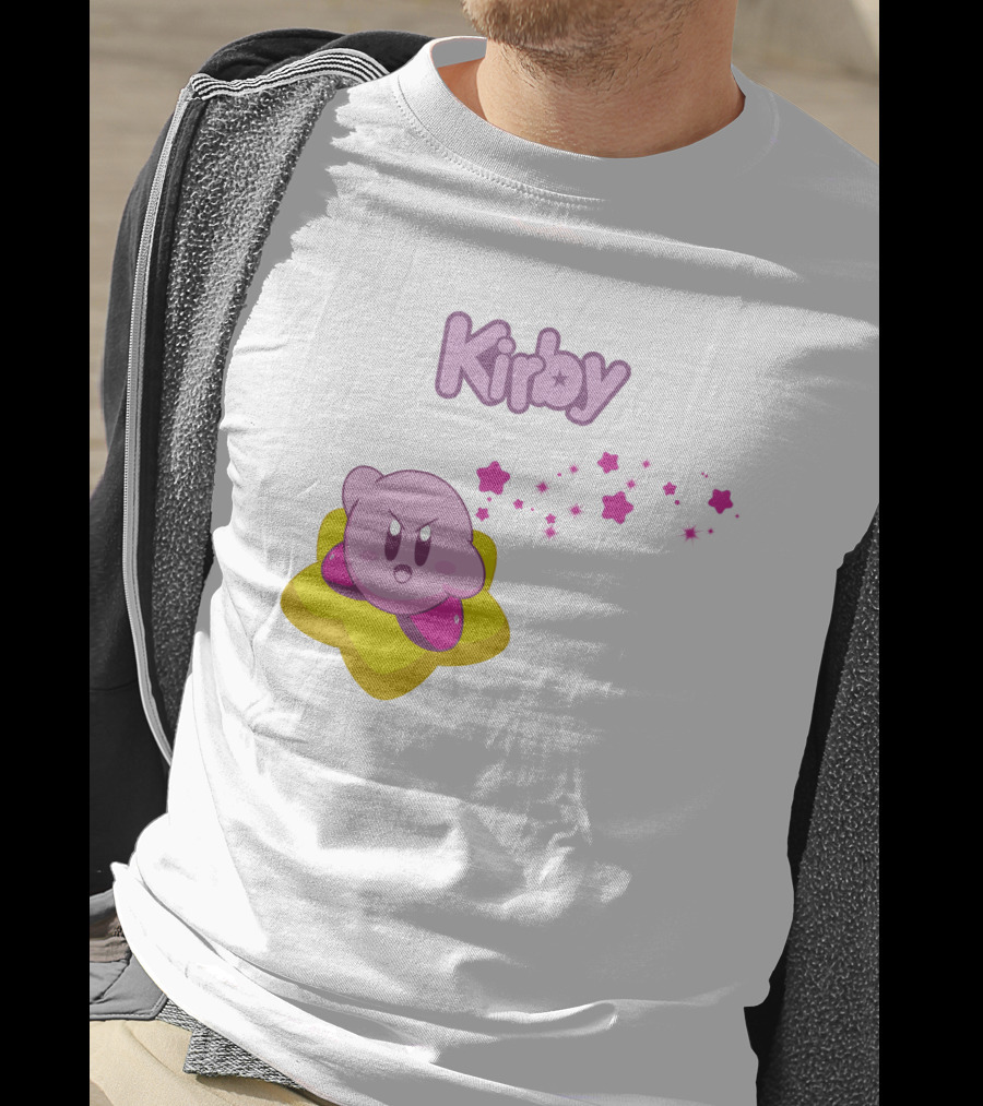 Kirby On Star With Pink Sparkling Stars Trail T-Shirt