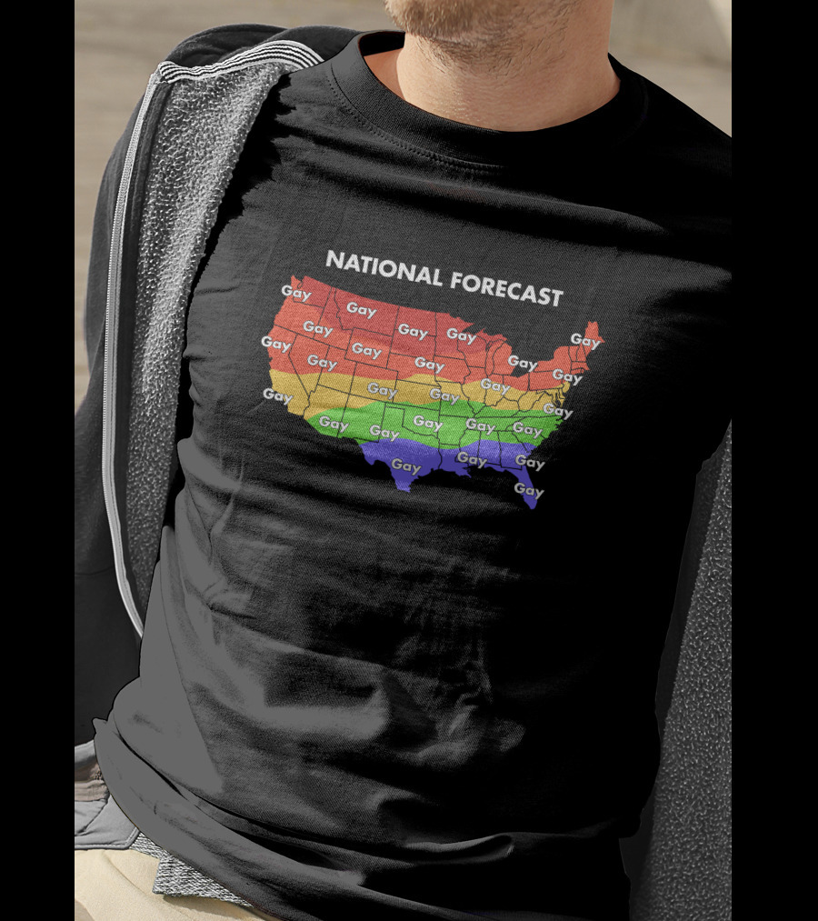 National Forecast Map Gay Gay Gay Rainbow Colors USA T-Shirt