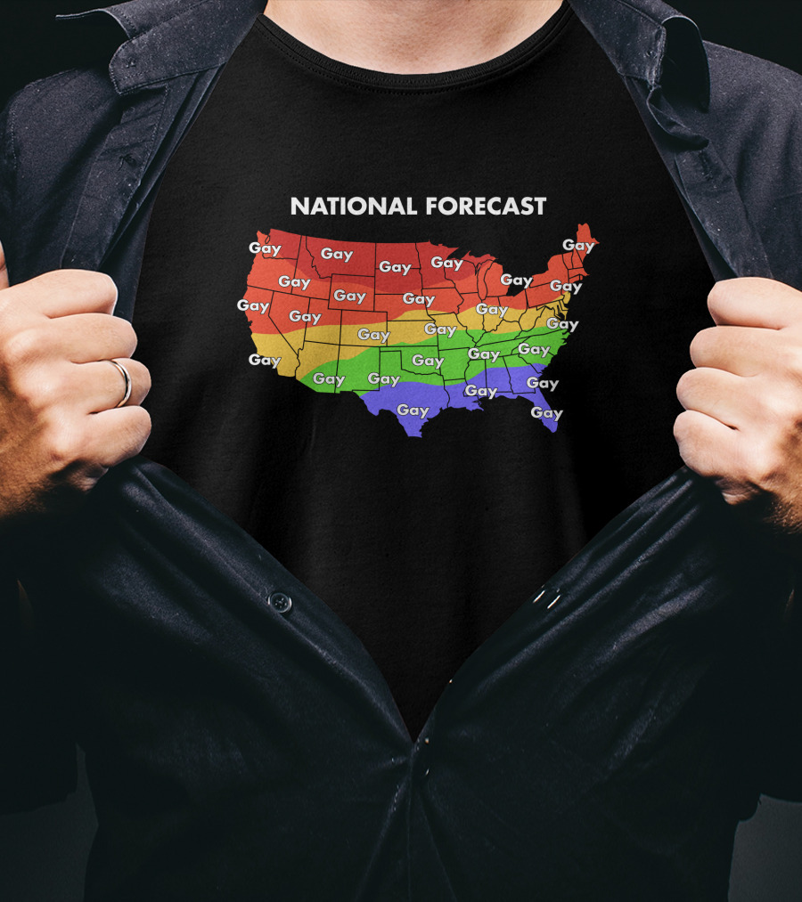 National Forecast Map Gay Gay Gay Rainbow Colors USA T-Shirt