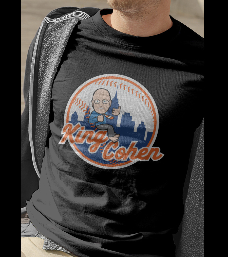 King Cohen Thumbs Up Cartoon New York Baseball Skyline T-Shirt