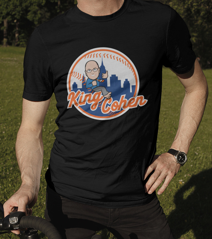 King Cohen Thumbs Up Cartoon New York Baseball Skyline T-Shirt