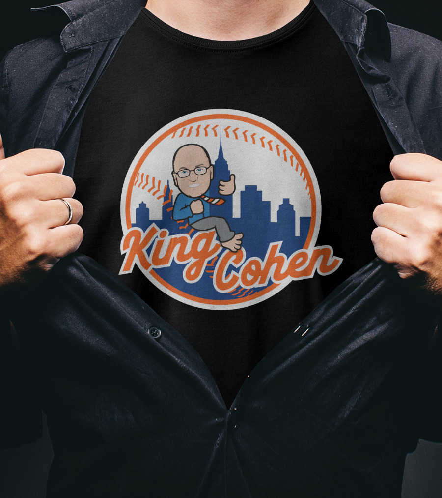 King Cohen Thumbs Up Cartoon New York Baseball Skyline T-Shirt