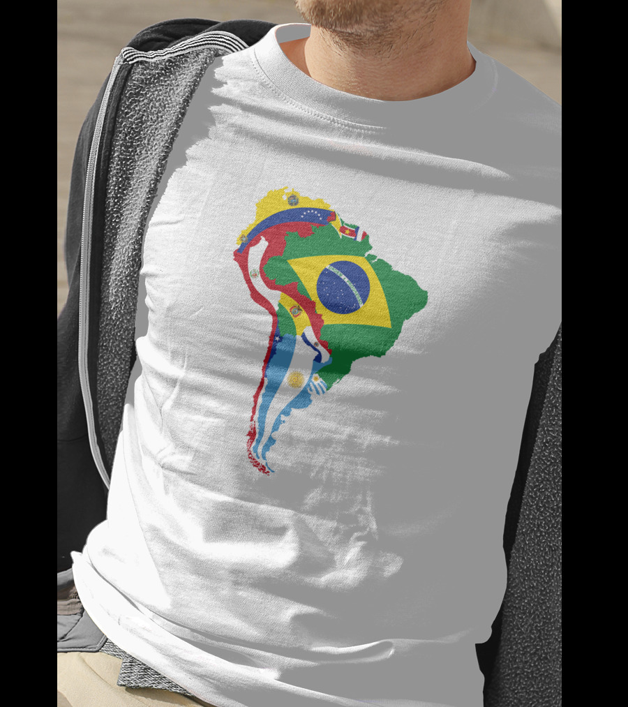 South America National Colorful Flag Map T-Shirt