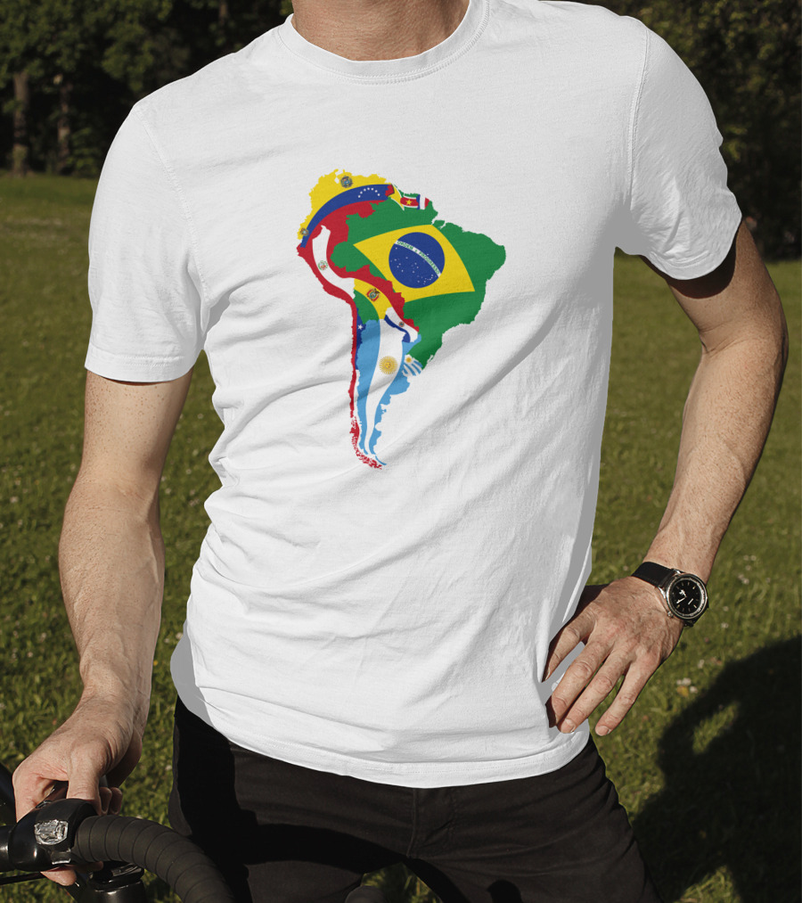 South America National Colorful Flag Map T-Shirt