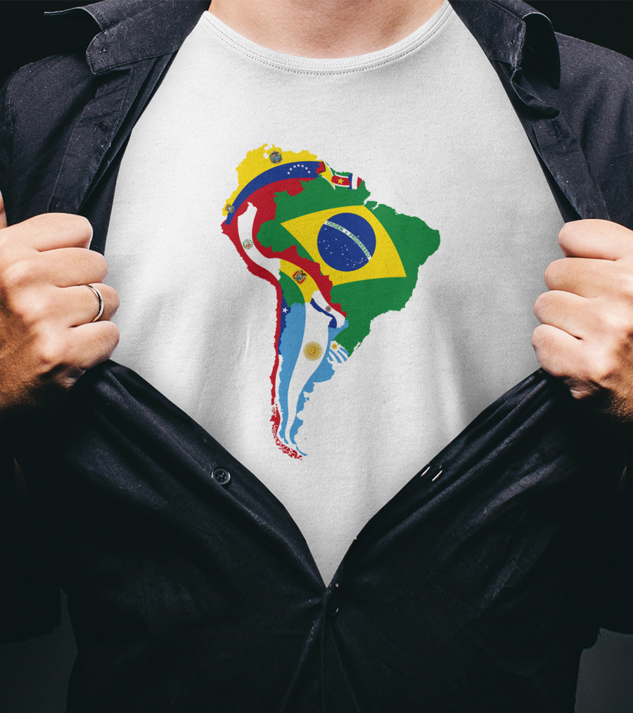 South America National Colorful Flag Map T-Shirt