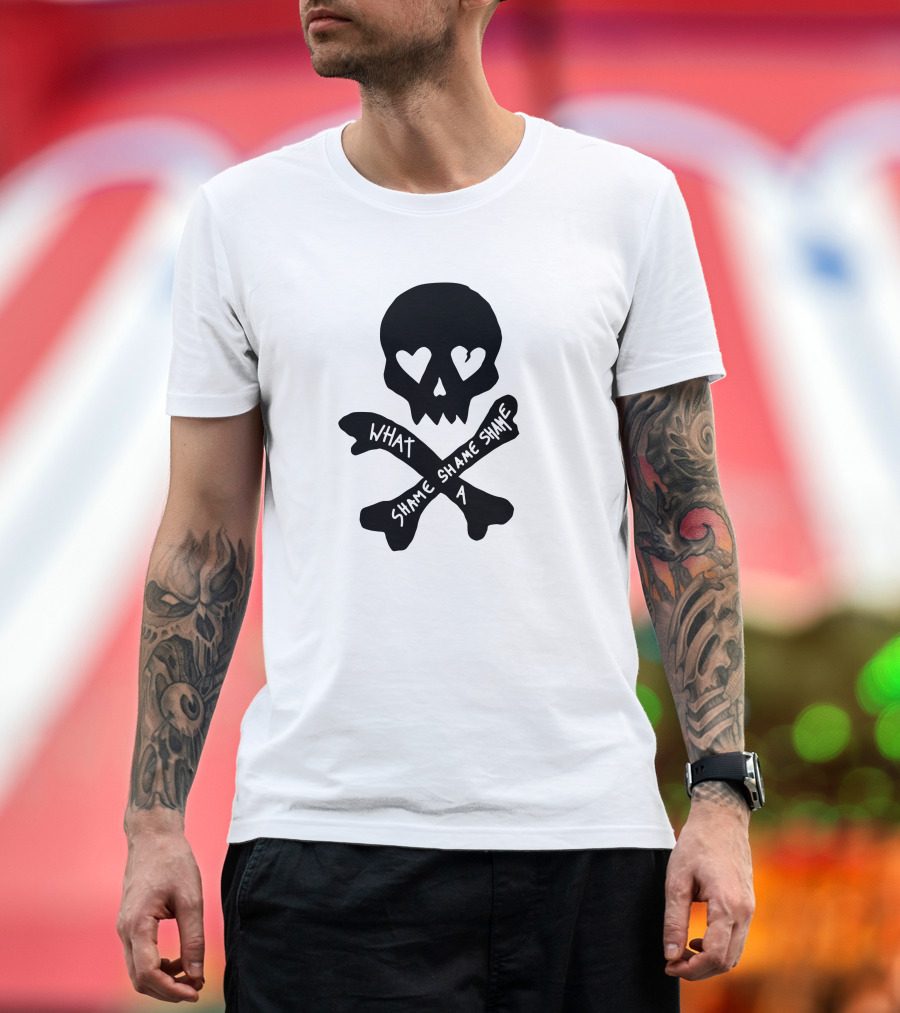 What A Shame Skull and Crossbones with Heart Eyes T-Shirt