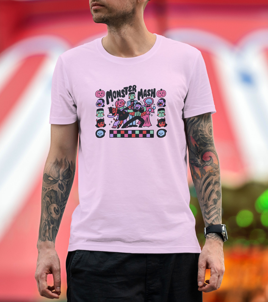 Monster Mash Frankenstein Dracula Ghost Dance Halloween Pumpkins Skulls T-Shirt