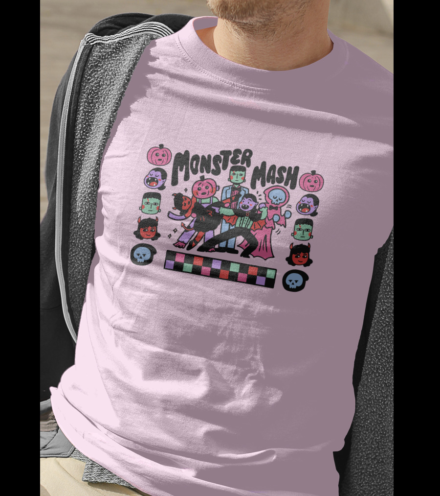 Monster Mash Frankenstein Dracula Ghost Dance Halloween Pumpkins Skulls T-Shirt