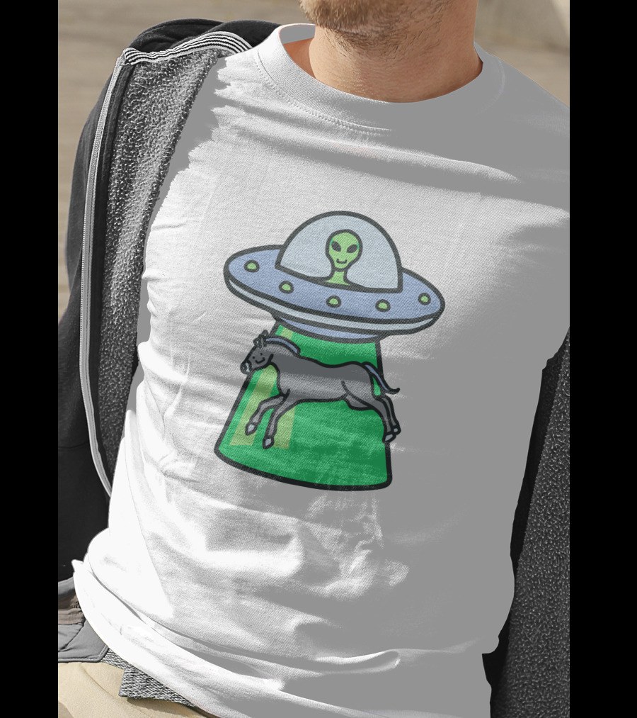 Alex's Stupid Studio Alien Lime UFO Abducting Horse T-Shirt
