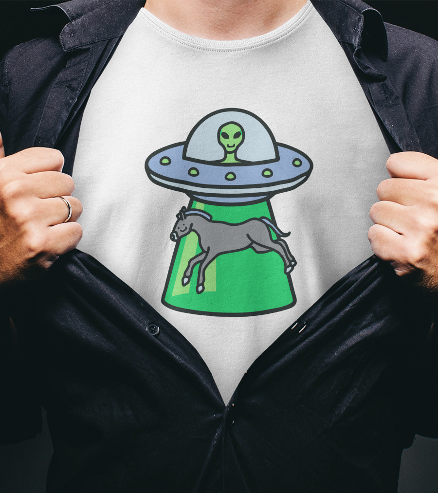 Alex's Stupid Studio Alien Lime UFO Abducting Horse T-Shirt