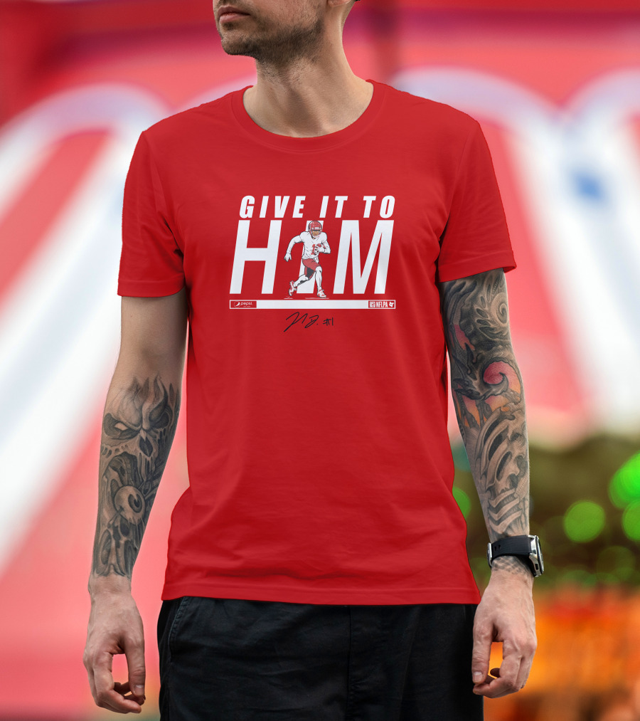 Give It To Him Football Player Signature 10 Red and White T-Shirt