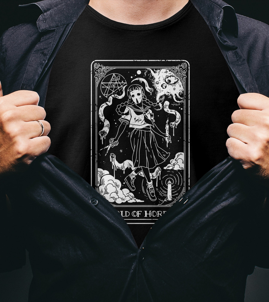 World Of Horror Ominous Tarot Card Art With Skeleton Ghosts And Moon T-Shirt