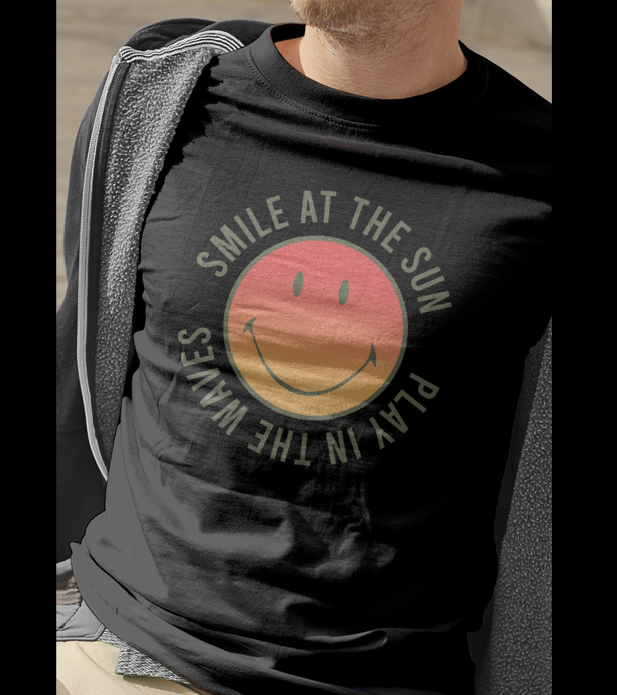 Smile At The Sun Play In The Waves Sunset Gradient Smiley Face T-Shirt