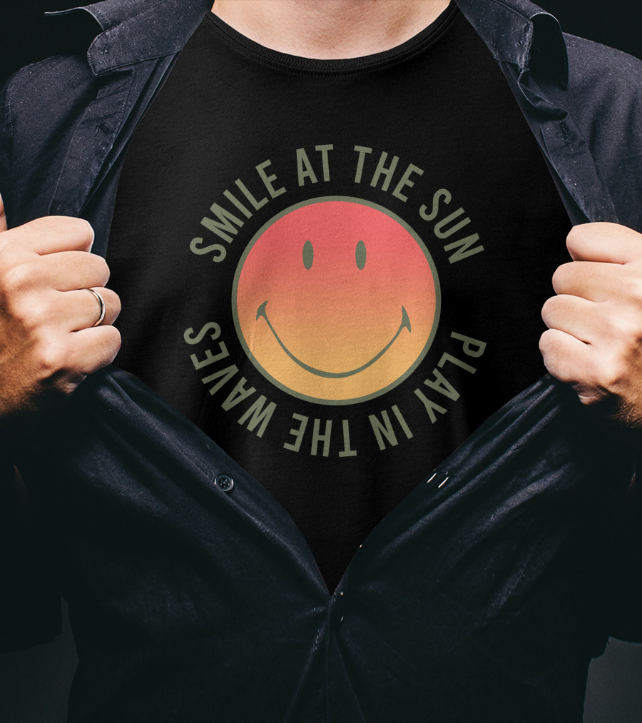 Smile At The Sun Play In The Waves Sunset Gradient Smiley Face T-Shirt