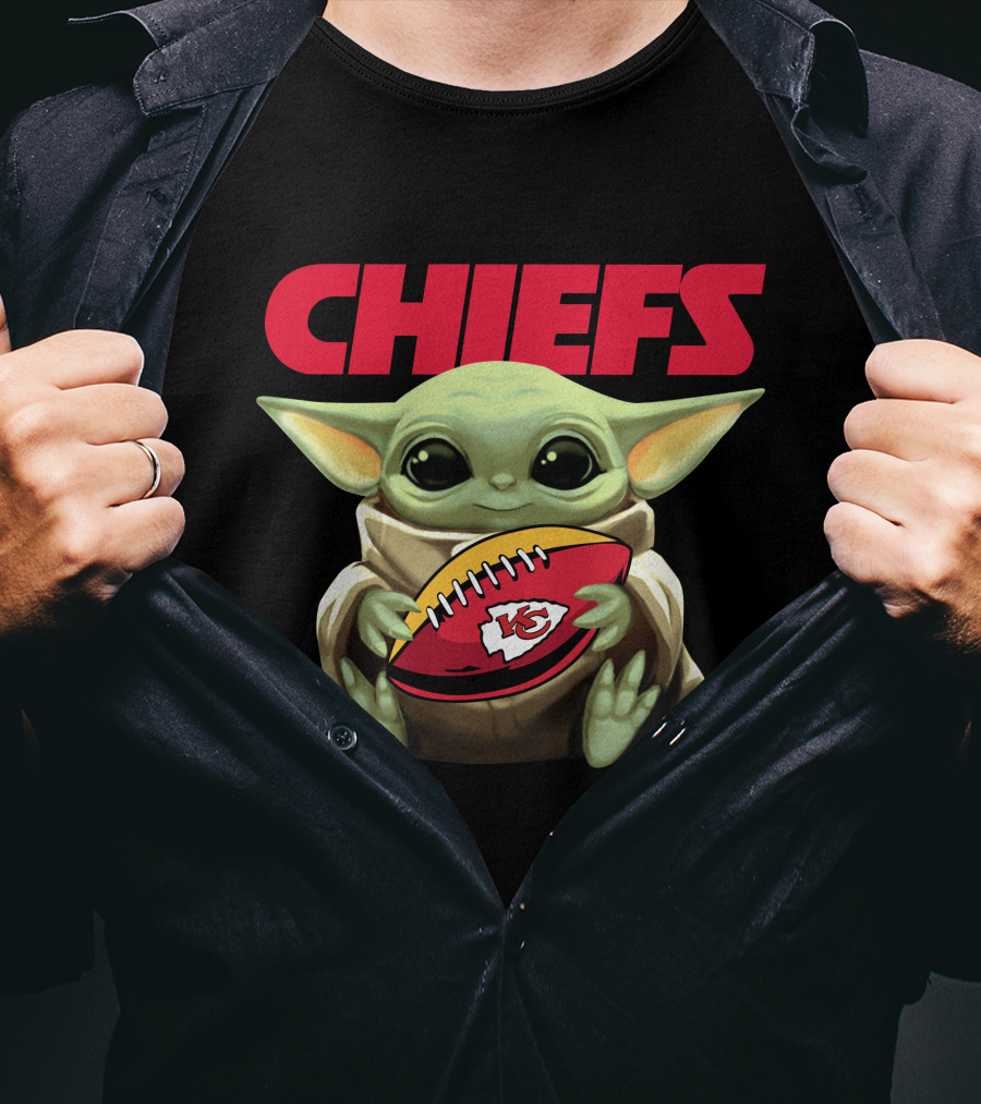 CHIEFS Baby Yoda Holding KC Chiefs Football T-Shirt