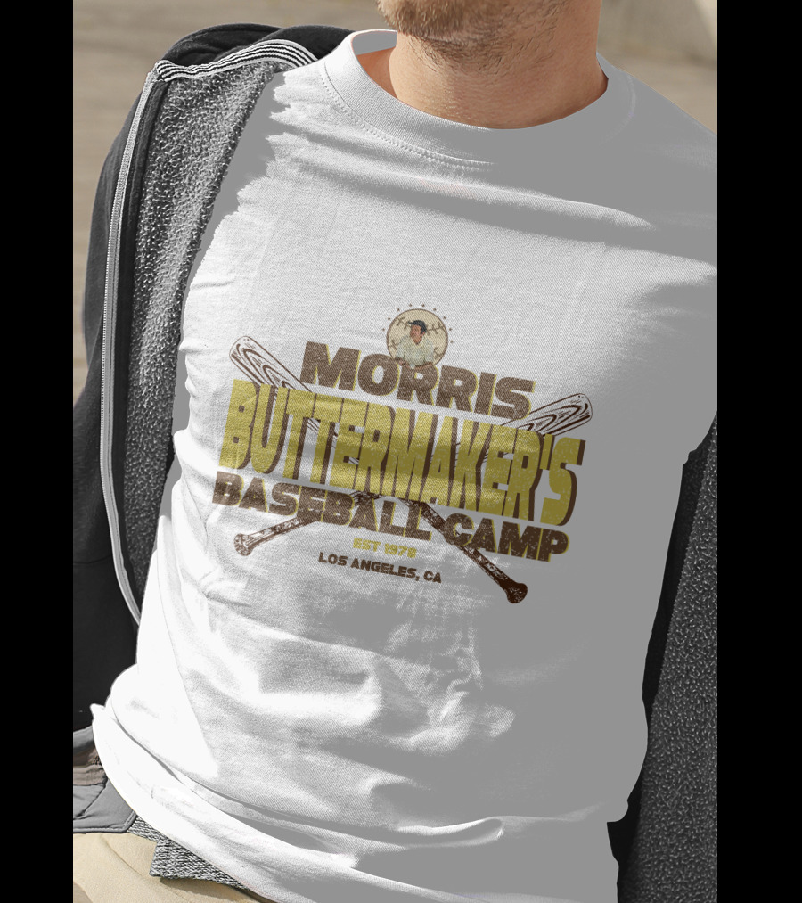 Morris Buttermaker's Baseball Camp Est 1978 Los Angeles CA Vintage Bat T-Shirt