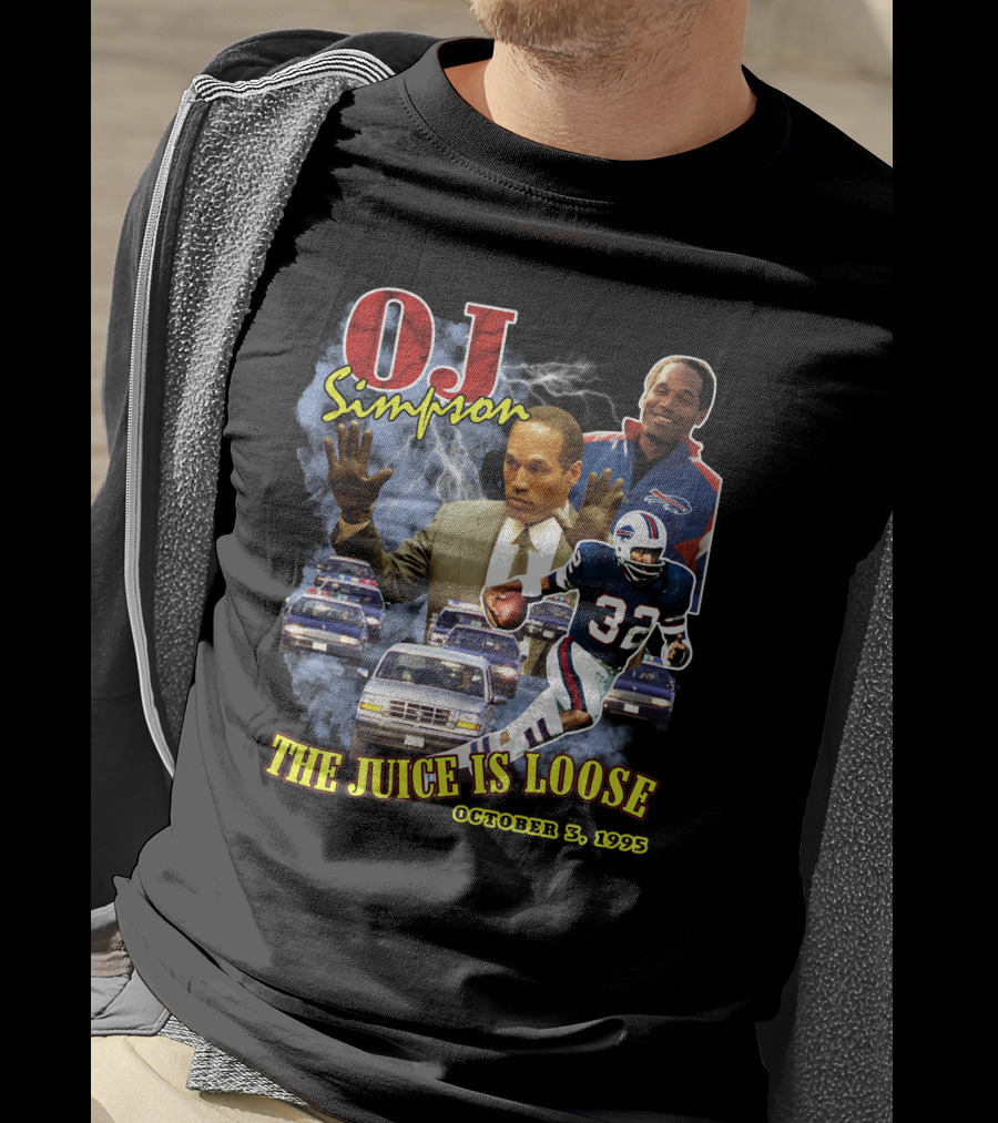 OJ Simpson The Juice Is Loose October 3, 1995 Football Chase T-Shirt