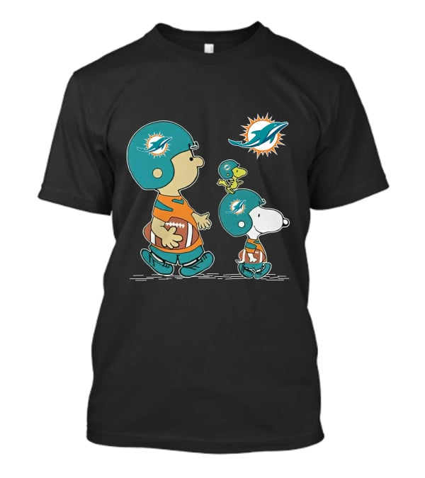 Snoopy Charlie Brown Miami Dolphins Football Helmets T-Shirt